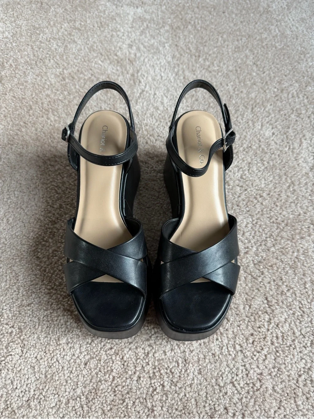 Black Platform Wedge Sandals - Women's Strappy Ankle Strap